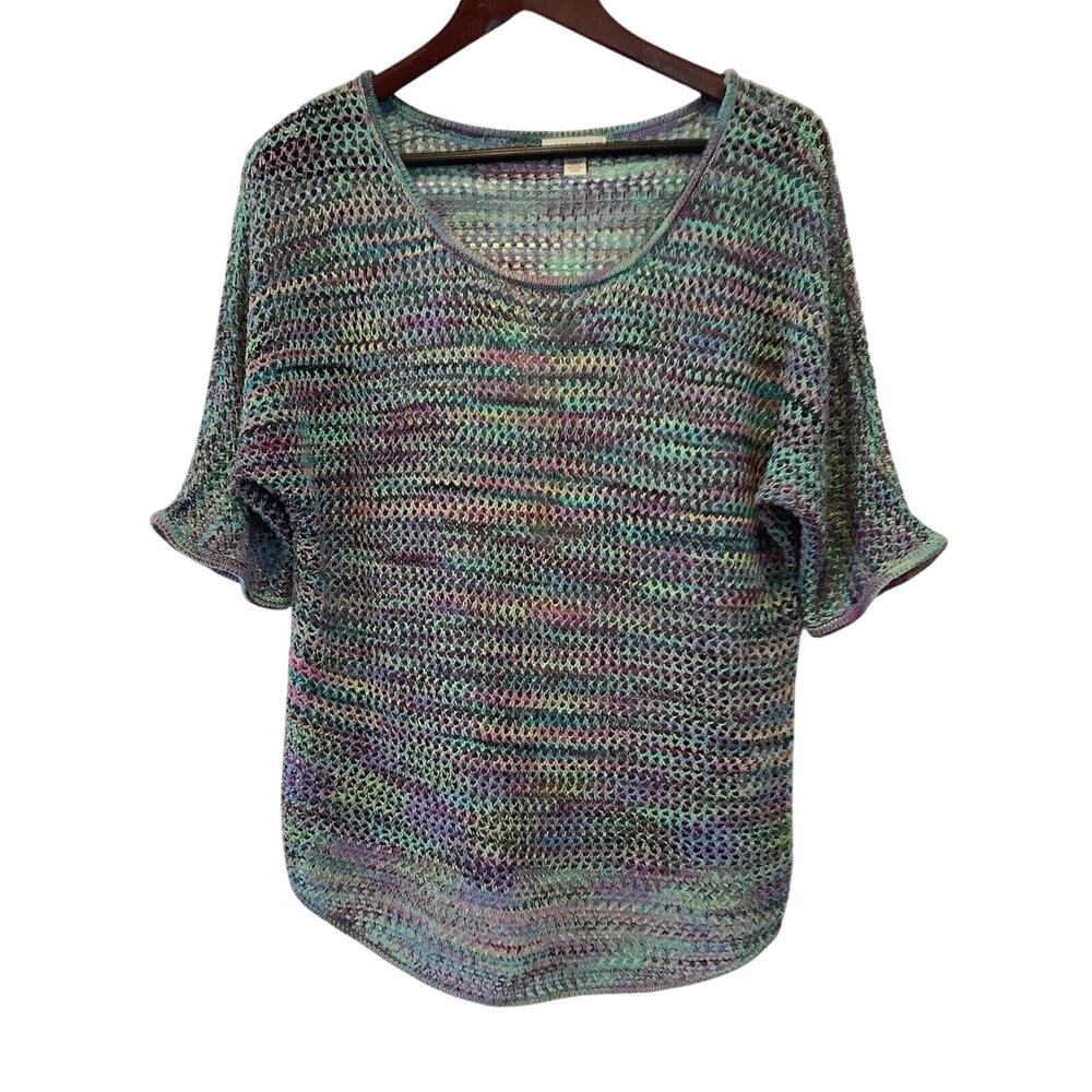 Hannah Sweater Variegated Colors Size Large Open Knit Short Bell Sleeves